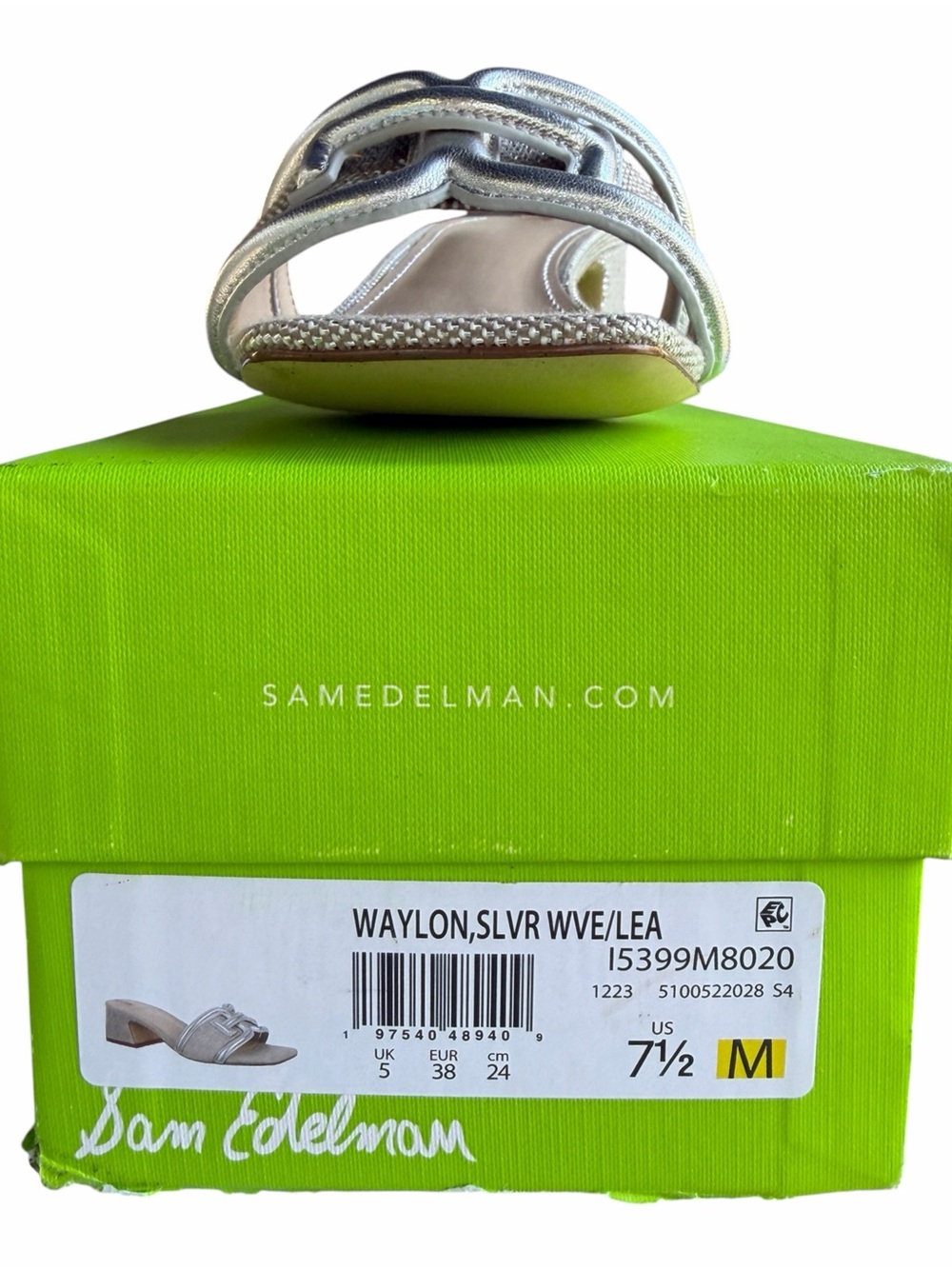 Sam Edelman Waylon Silver Slide Sandals Block Heel Size 7.5 NIB - Picture 9 of 10
